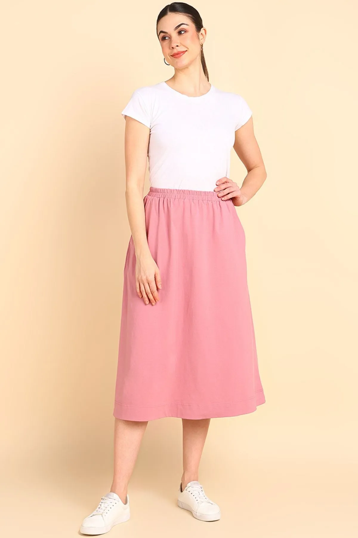 Pretty Pink 100% Cotton Jersey Maternity Skirt with Detachable Strap & Pockets