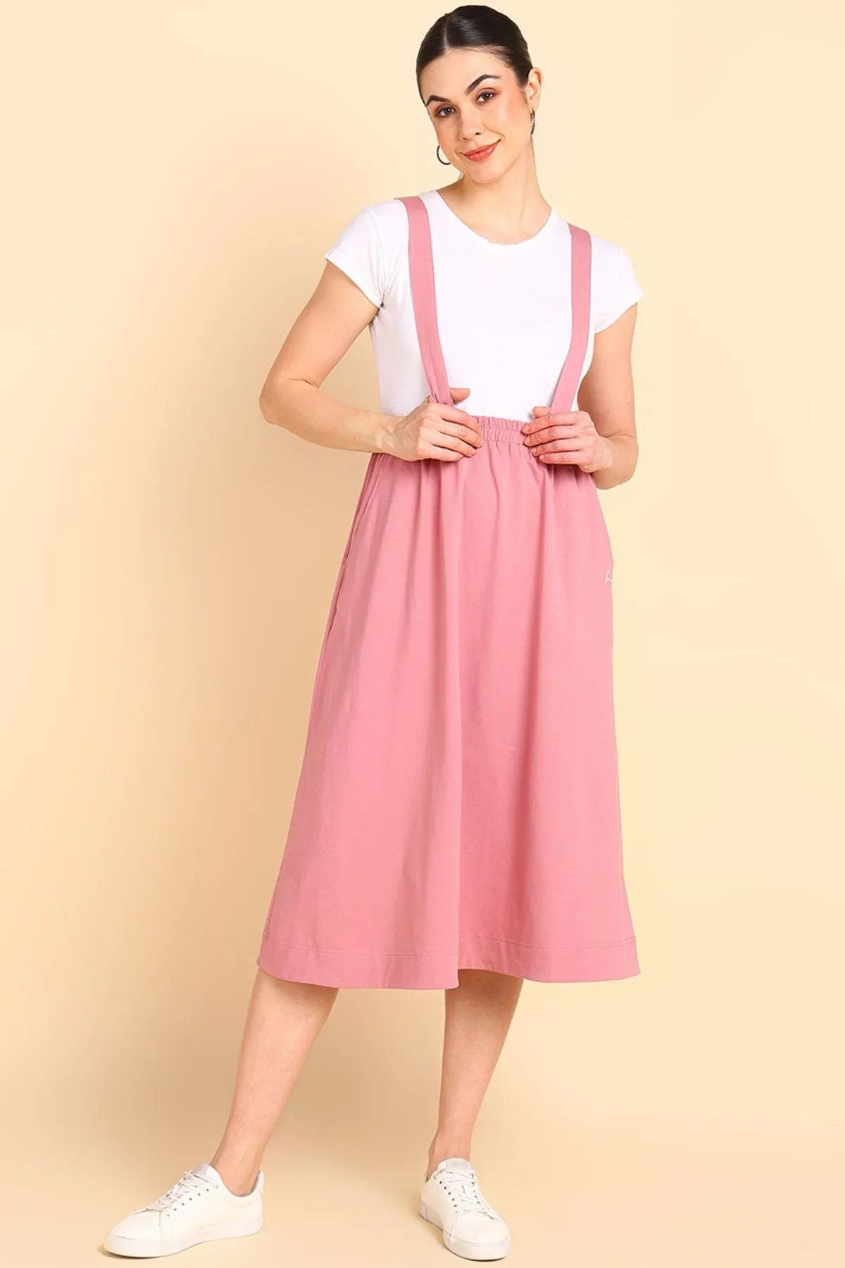 Pretty Pink 100% Cotton Jersey Maternity Skirt with Detachable Strap & Pockets