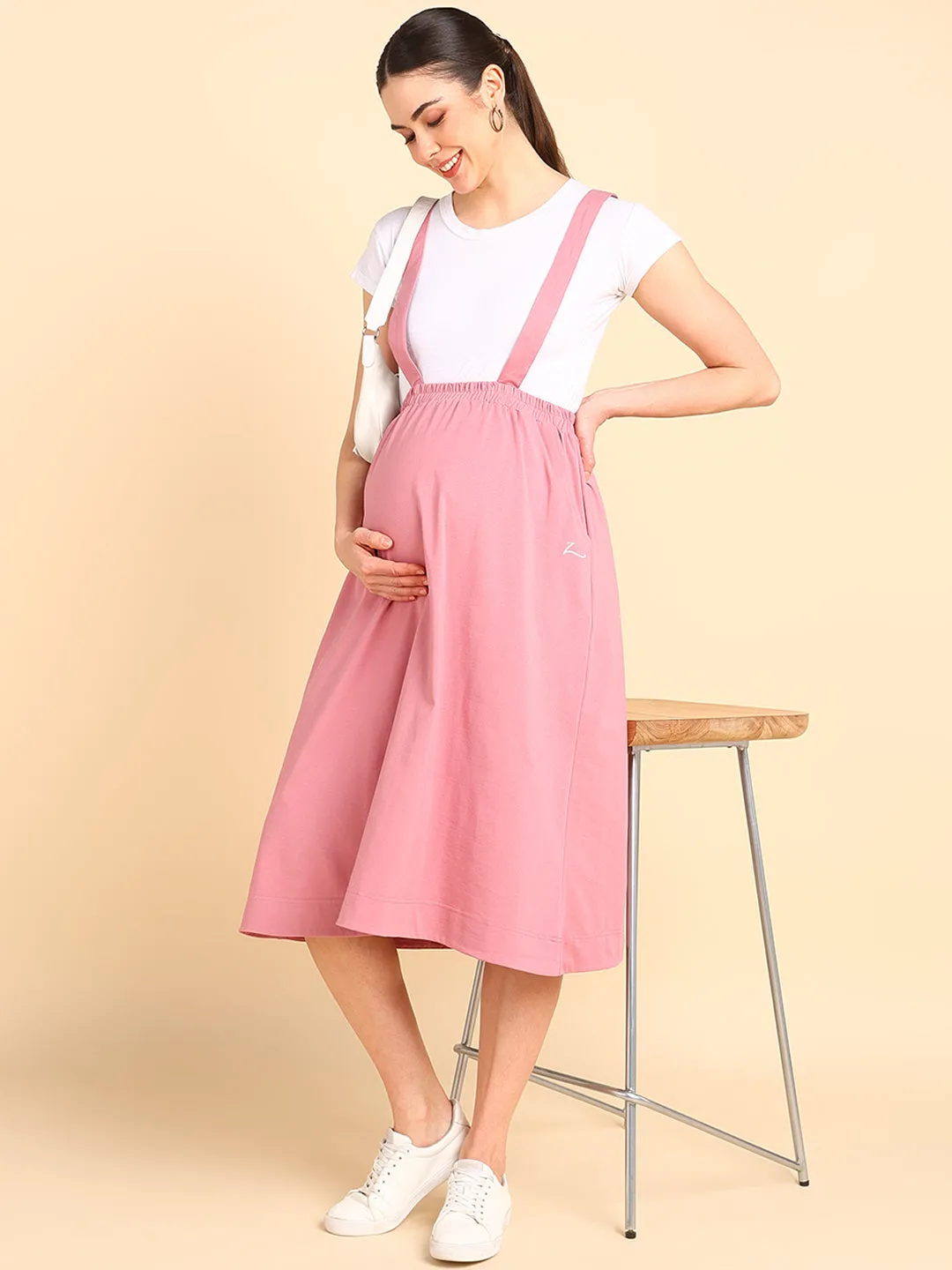 Pretty Pink 100% Cotton Jersey Maternity Skirt with Detachable Strap & Pockets