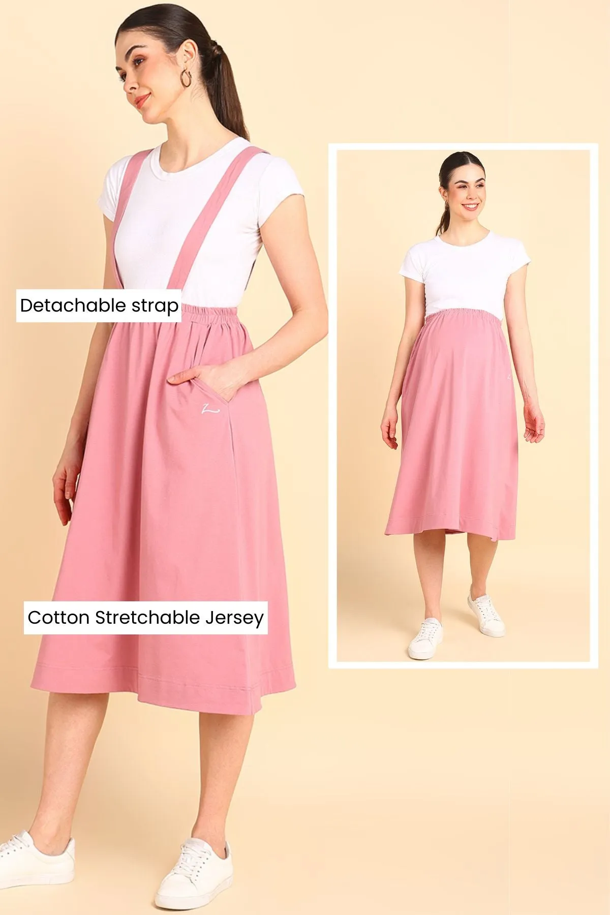 Pretty Pink 100% Cotton Jersey Maternity Skirt with Detachable Strap & Pockets