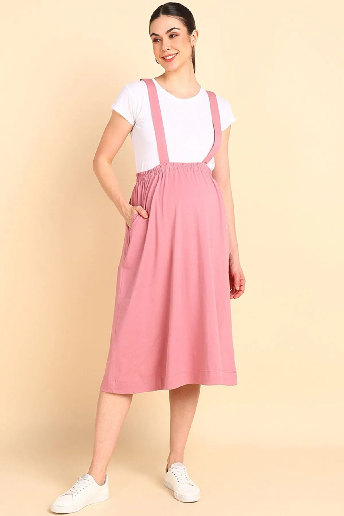 Pretty Pink 100% Cotton Jersey Maternity Skirt with Detachable Strap & Pockets