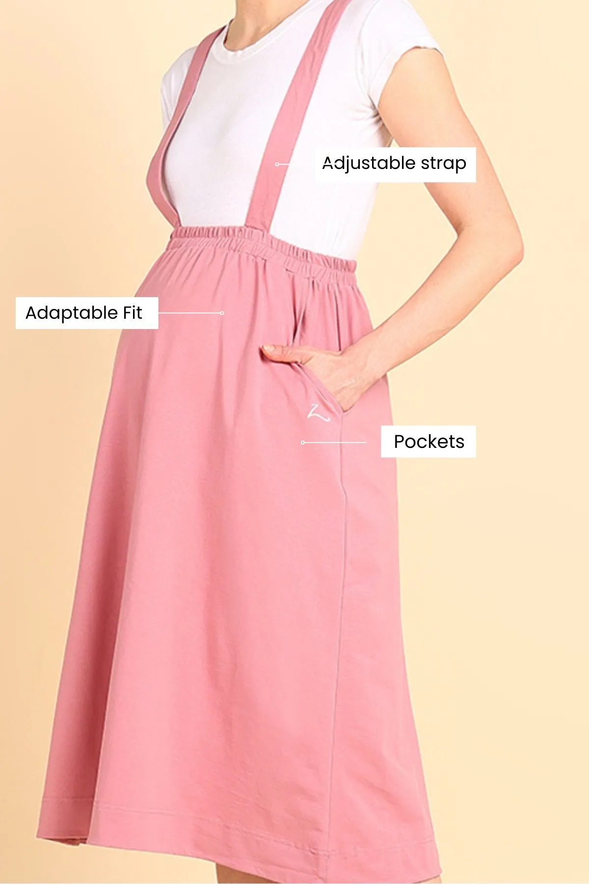 Pretty Pink 100% Cotton Jersey Maternity Skirt with Detachable Strap & Pockets