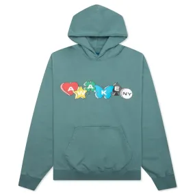 Printed Charm Logo Hoodie - Steel Blue