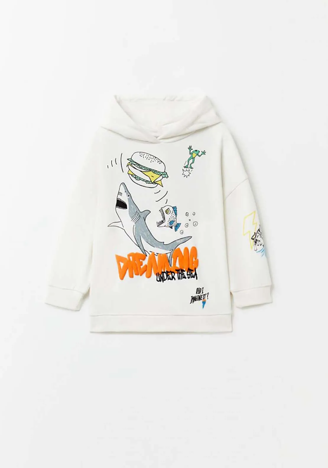 Shark Print Hoodie - White