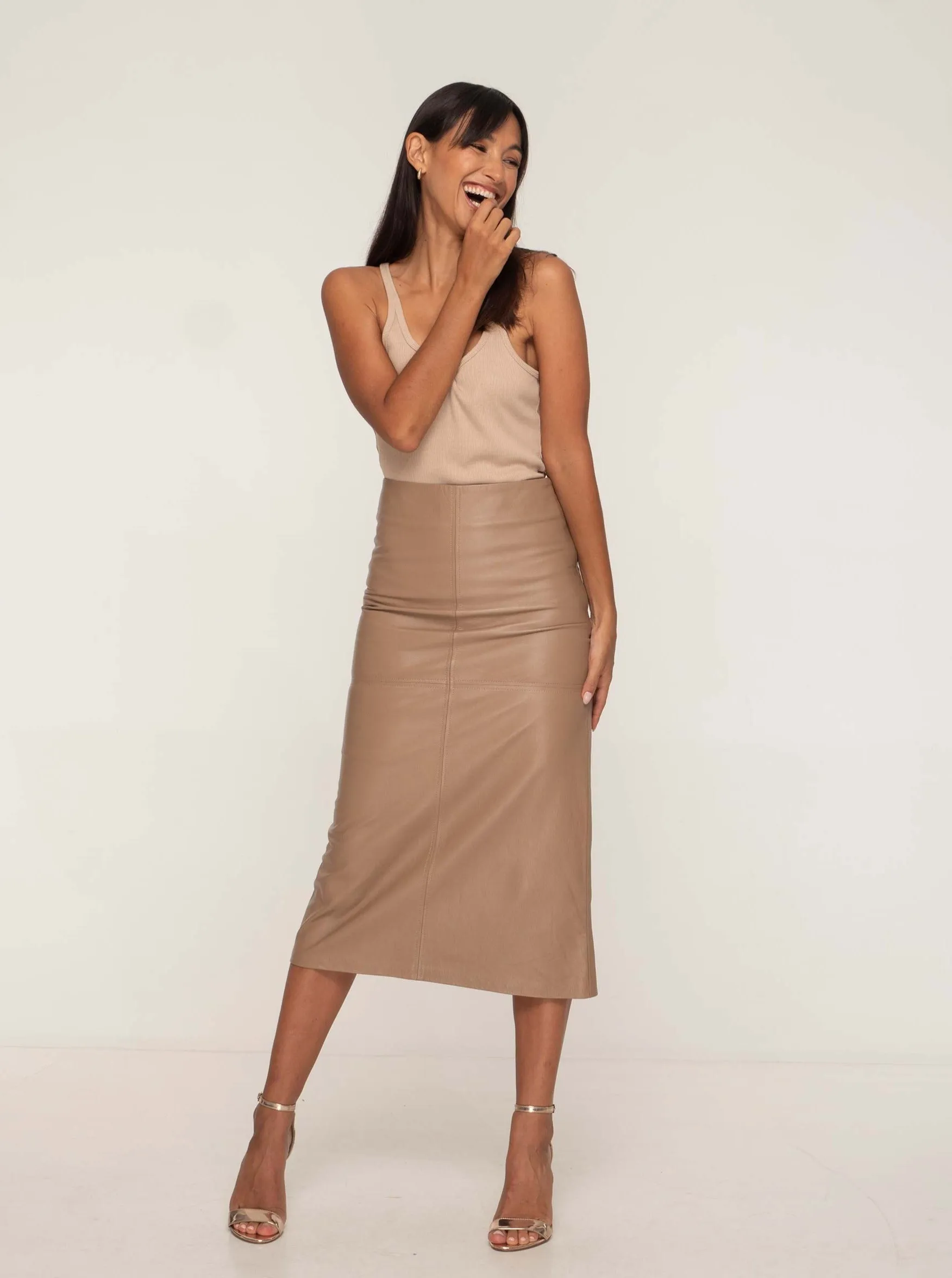 SIENNA LEATHER MAXI SKIRT - SESAME