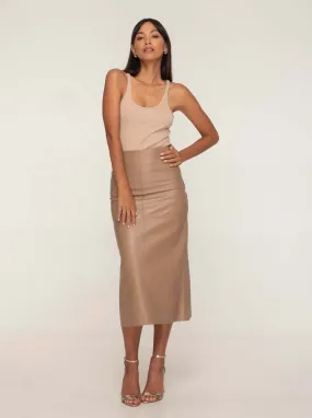 SIENNA LEATHER MAXI SKIRT - SESAME