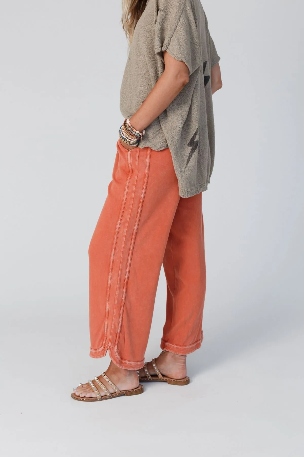 So Comfy Wide Leg Pant Cropped Length - Faded Rust