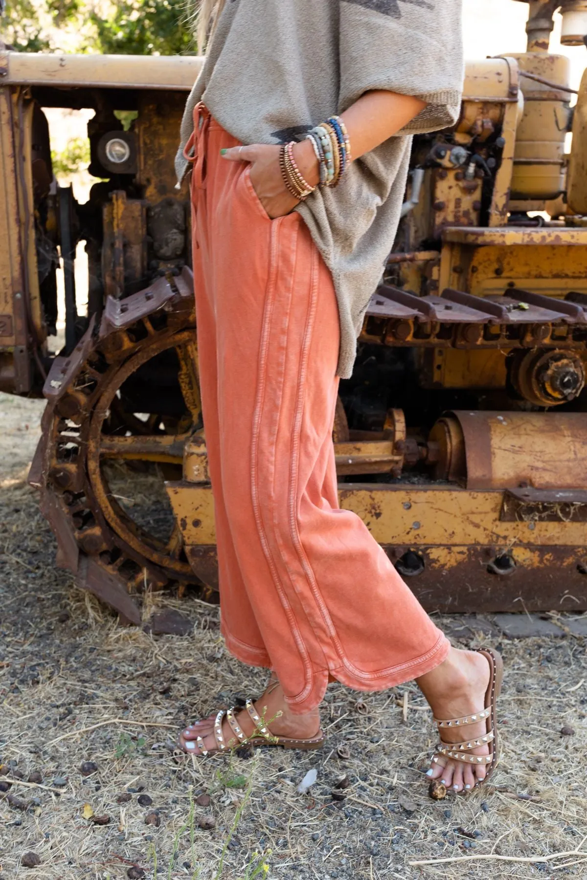 So Comfy Wide Leg Pant Cropped Length - Faded Rust