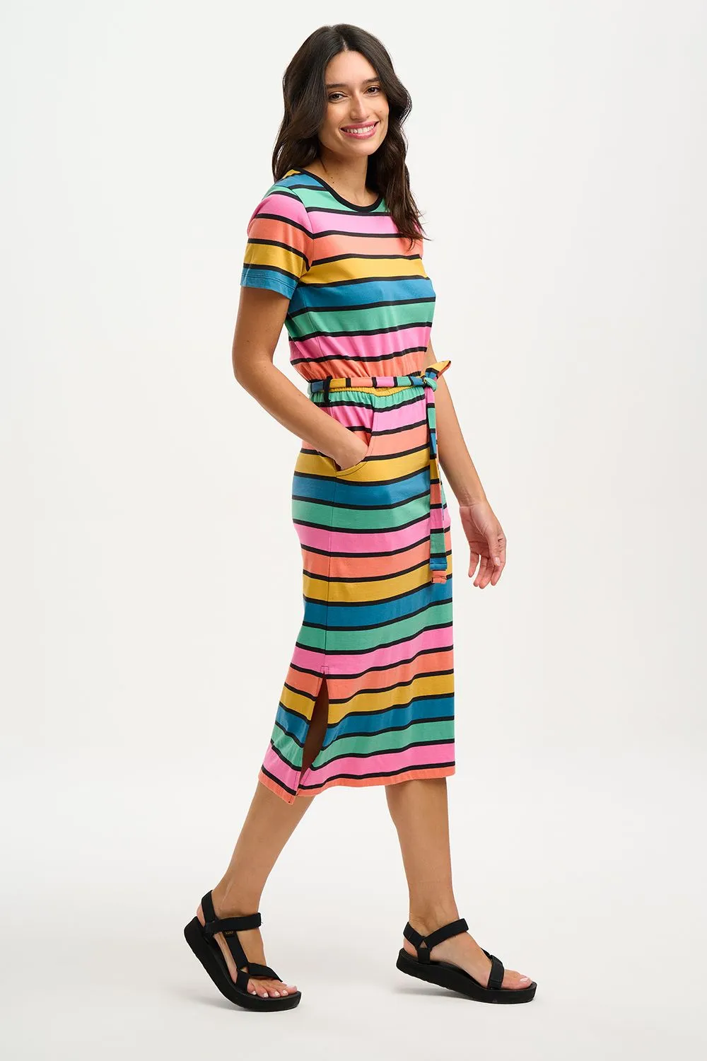 Sugarhill Brighton Flissy Multi Beach Hut Stripes Jersey Midi Dress