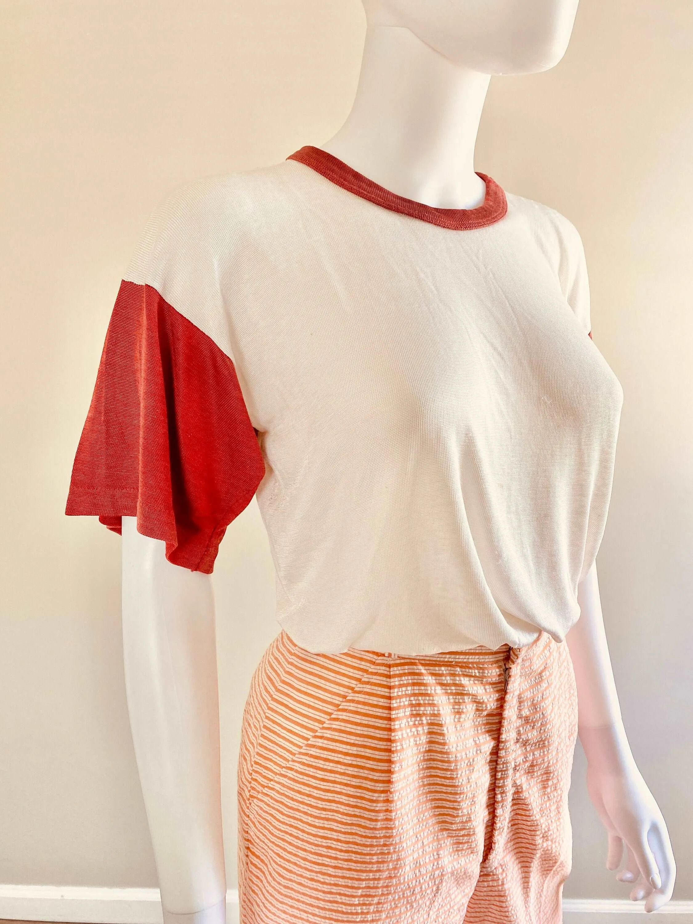 Vintage 1940s Baseball Tshirt / 40s retro Rayon tshirt / Size S M