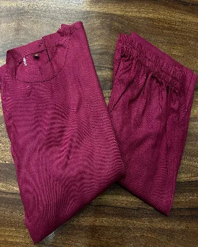 Wine Solid Rayon Casual Wear Kurti Pant Set Of 2