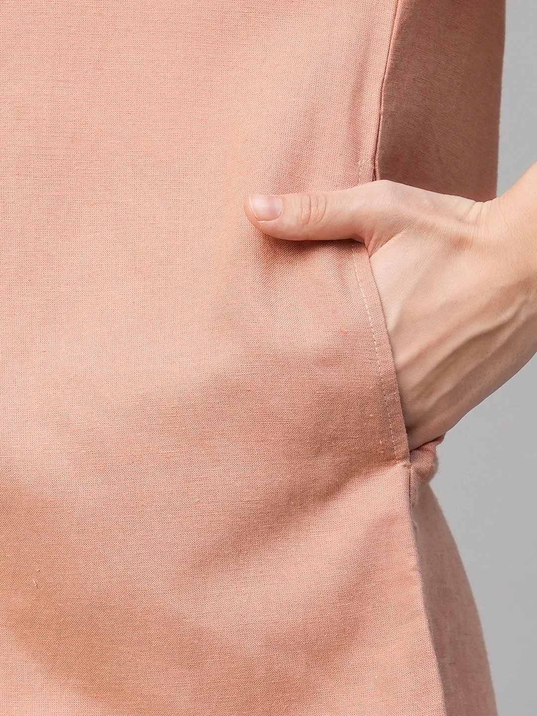 Women's Peach Viscose Linen Cotton Regular Fit Jacket