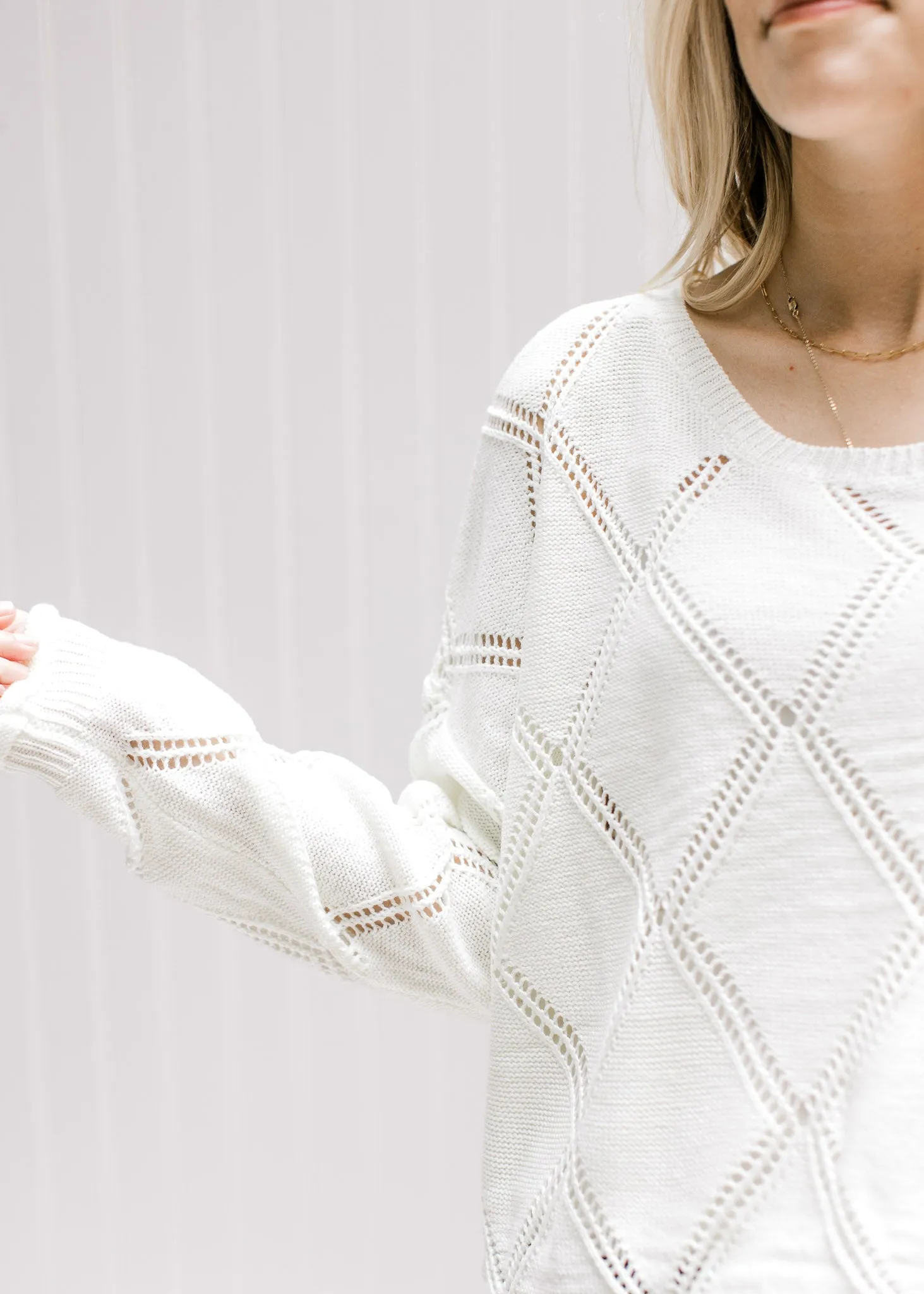 X Cream Diamond Weave Sweater